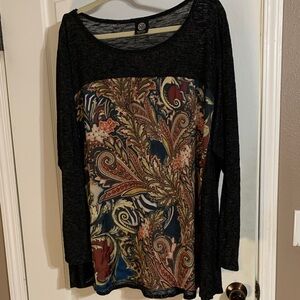 Bobeau Black and Multicolor Paisley Long Sleeve Top